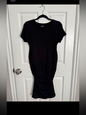 Quince Maternity Black Ruched Dress